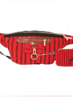 Sprayground Red Chain-Print Waist Bag with Coin Pouch